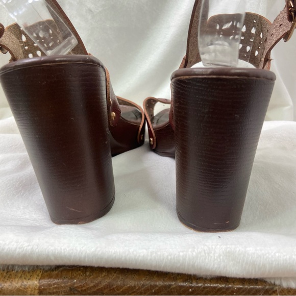 XOXO leather laser cutout chunky heeled sandals 6M - Picture 5 of 10